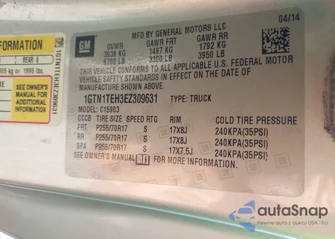 2014 GMC Sierra 1500 z USA, uszkodzony, nr VIN 1GTN1TEH3EZ309631